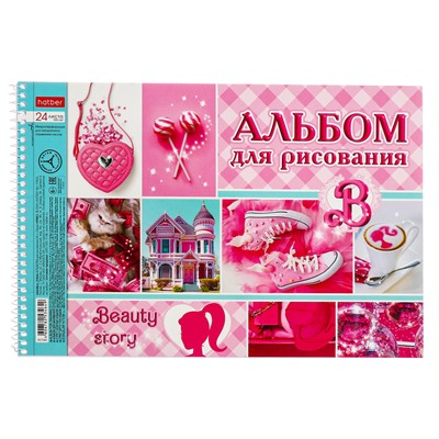 Альбом для рисования А4, 24 листа, на гребне, PINK, обложка мелованный картон, перфорация на отрыв, блок 100 г/м2, МИКС