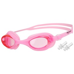Очки для плавания, взрослые + беруши, цвет светло-розовый