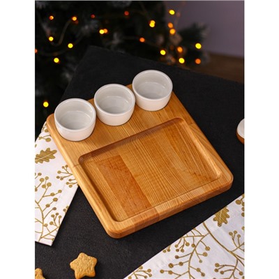 Подарочный набор деревянной посуды Adelica «Фаст-фуд», менажница 25×22 см, соусники 3 шт, 65 мл, берёза