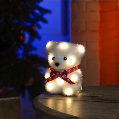 Светодиодная фигура «Медвежонок в бабочке» 9 × 12 × 8 см, флок, батарейки CR2032х2, свечение тёплое белое
