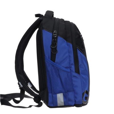 Рюкзак школьный Grizzly, 40 х 27 х 16 см, эргономичная спинка, отделение для ноутбука, чёрный, синий