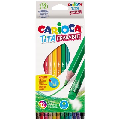 Карандаши цветные пластиковые стираемые Carioca "Tita Erasable", 12цв., заточен., картон, европодвес