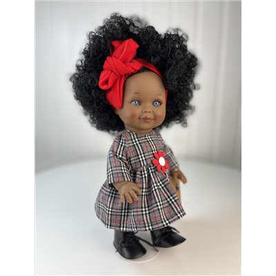 Кукла "Бетти" темнокожая, в платье в клетку, с красным бантом, 30 см, арт. 3131