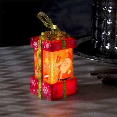 Светодиодная фигура «Красный подарок с Дедом Морозом» 6.3 × 11.5 × 6.3 см, пластик, батарейки АААх3 (не в комплекте), эффект пламени