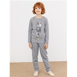 Хлопковый комплект для мальчиков (лонгслив и брюки) серого цвета со слонами