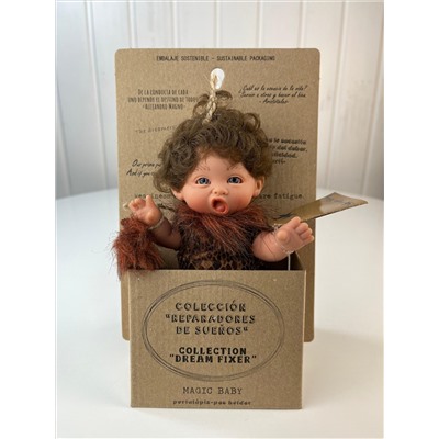 Кукла "Гном-троглодит", девочка в темном, зевает, 18 см, арт. 145-6