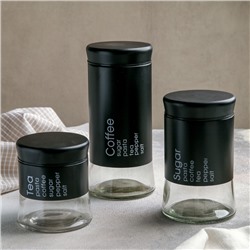Набор банок стеклянных для сыпучих продуктов «Трио», 3 предмета: 350/550/750 мл, 9,5×10,5/15/19,8 см, цвет чёрный