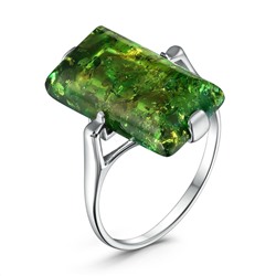 Кольцо из серебра с зелёным янтарём родированное
