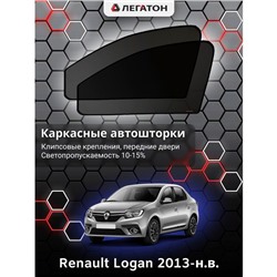 Каркасные автошторки Renault Logan, 2013-н.в., передние (клипсы), Leg0494