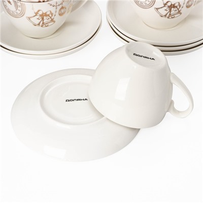 Сервиз фарфоровый чайный Доляна «Праздничное настроение», 12 предметов: 6 чашек 280 мл, 6 блюдец d=15 см, цвет белый