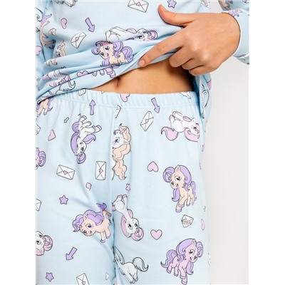 Комплект для девочек (джемпер, брюки) голубой с "единорогами"