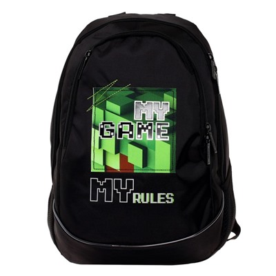Рюкзак школьный Hatber Sreet Pixels, 42 х 30 х 20 см, эргономичная спинка, чёрный, зелёный