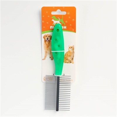 Расчёска двухсторонняя "Лапки" с прямыми зубьями, пластиковая ручка, зелёная