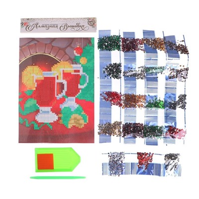 Новогодняя алмазная мозаика с частичным заполнением «Новый год. Чай у камина», 15 х 21 см
