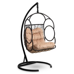 Подвесное кресло-кокон с подушкой "SENATORE" черное, бежевая подушка, стойка, 86х110х195см