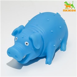 Игрушка пищащая "Веселая свинья" для собак, хрюкающая, 19 см, голубая
