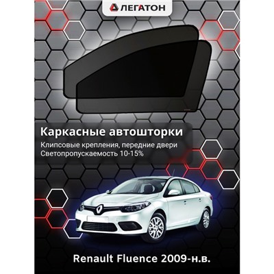 Каркасные автошторки Renault Fluence, 2009-н.в., передние (клипсы), Leg2504