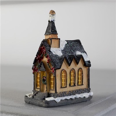 Светодиодная фигура «Дом с башней» 4.5× 8.5 × 6 см, керамика, батарейки AG13х2, свечение тёплое белое