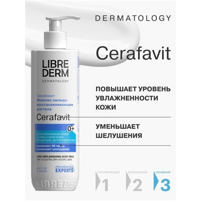 Молочко Librederm Cerafavit  для сухой и очень сухой кожи с церамидами и пребиотиком, 400 мл