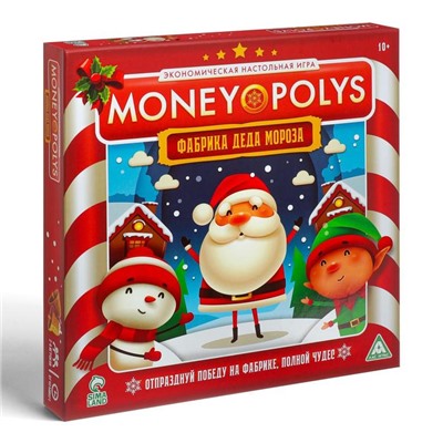 Новогодняя настольная игра «Новый год: MONEY POLYS. Фабрика Деда Мороза», 60 карт, 44 фигурки, 6 фишек, 2 кубика, 10+