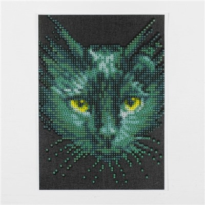 Алмазная мозаика с частичным заполнением на холсте «Чёрный кот», 15 х 21 см