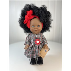 Кукла "Бетти" темнокожая, в платье в клетку, с красным бантом, 30 см, арт. 3131