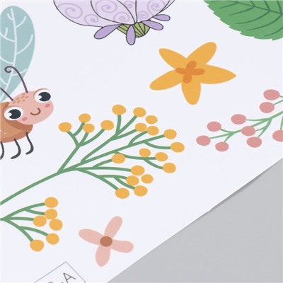Наклейка пластик интерьерная цветная "Милые насекомые с листиками" набор 2 листа 30х90 см