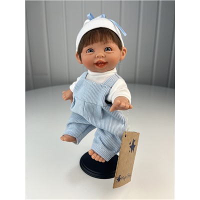 Кукла Джестито "Инфант", 18 см, в голубом комбинезоне, темные волосы, улыбается,  арт. 10000U-15