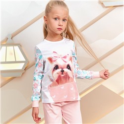 Пижама д/дев детская (фуфайка (лонгслив), брюки) Juno AW21GJ548 Sleepwear Girls розовый собачка
