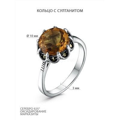 Серьги из чернёного серебра с султанитом и марказитами 925 пробы HE1369-ZN-LK