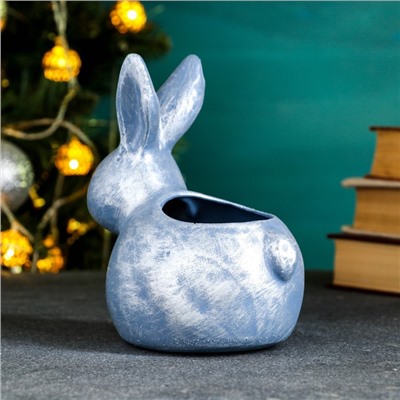 Фигурное кашпо "Кролик" синий перламутр, 15х15 см