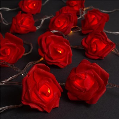 Гирлянда «Нить» 5 м с насадками «Розы красные», IP20, прозрачная нить, 20 LED, свечение теплое белое, 220 В
