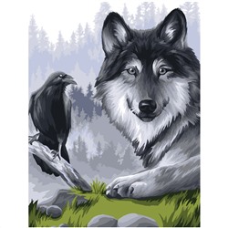 Картина по номерам на картоне ТРИ СОВЫ "Ворон и волк", 30*40, с акриловыми красками и кистями