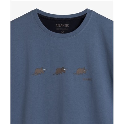 Мужская пижама Atlantic, 1 шт. в уп., хлопок, голубая + темно-синяя, NMP-371