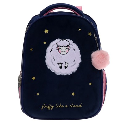 Рюкзак школьный deVENTE Fluffy Sheep, 38 х 28 х 16 см, эргономичная спинка, синий, розовый