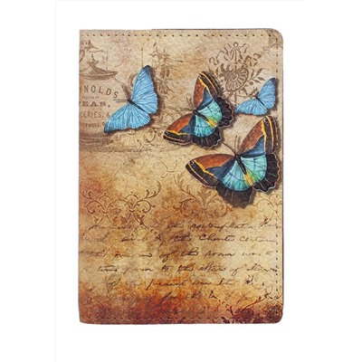 Обложка на паспорт с принтом Eshemoda “Голубые бабочки”, натуральная кожа