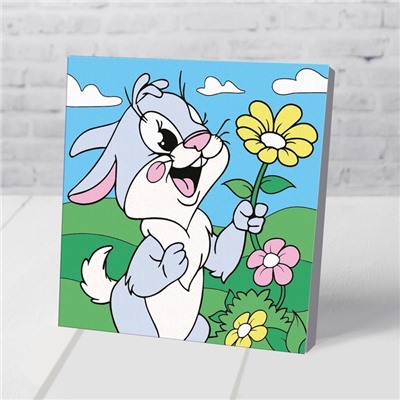 Картина по номерам на подставке «Заяц с цветком» 15х15 см