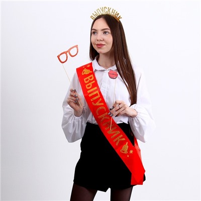 Карнавальный набор «Выпускник», 3 предмета: лента красная + булавка, ободок, фотобутафория