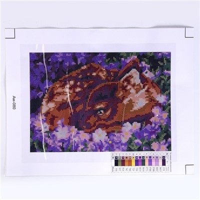 Алмазная мозаика 21 × 30 см, (полное заполнение) «Оленёнок в цветах»