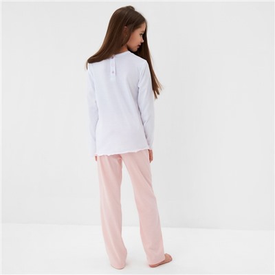 Пижама для девочки (кофта и брюки) MINAKU, цвет белый/розовый, рост 98 см