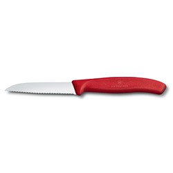 Нож для овощей VICTORINOX SwissClassic, лезвие 8 см с волнистой кромкой, красный