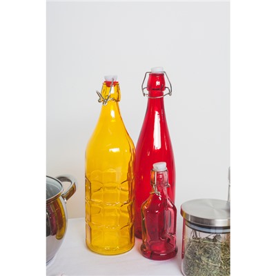 Бутылка стеклянная для масла с бугельным замком «Галерея», 1,11 л, 32 см, цвет МИКС