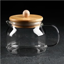 Чайник стеклянный заварочный с бамбуковой крышкой Magistro «Эко», 400 мл, 13,5×10 см