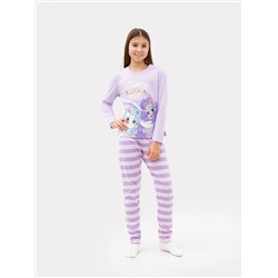 Комплект для девочек (джемпер, брюки) светло-лиловый с розовой полоской