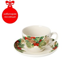 Чайная пара фарфоровая Доляна «Рождество», 2 предмета: чашка 280 мл, блюдце d=15 см