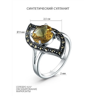 Кольцо из чернёного серебра с султанитом и марказитами 925 пробы GAR2300