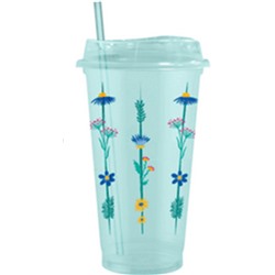 Стакан тамблер "Summer colors Flowers" с трубочкой, blue (400 ml)