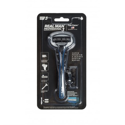 Мужская бритва TopTech Razor 3, США. Совместима с Gillette Mach3*. 1 бритва + 2 сменные кассеты