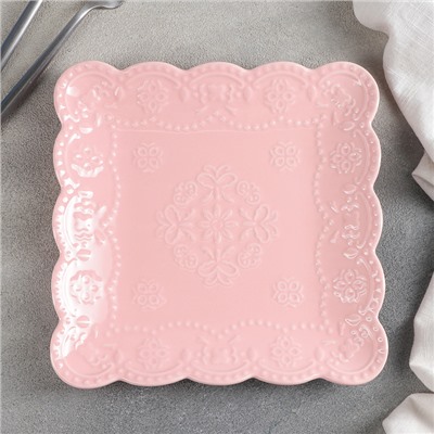 Тарелка фарфоровая квадратная Доляна «Сьюзен», d=20 см, цвет розовый