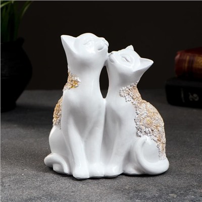 Фигура "Кот и Кошка" белая с золотом, 14х13см